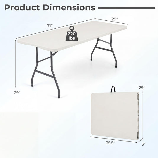Goplus 6 FT Plastic Folding Table | Fold-in-Half Camping Table with Carry Handle