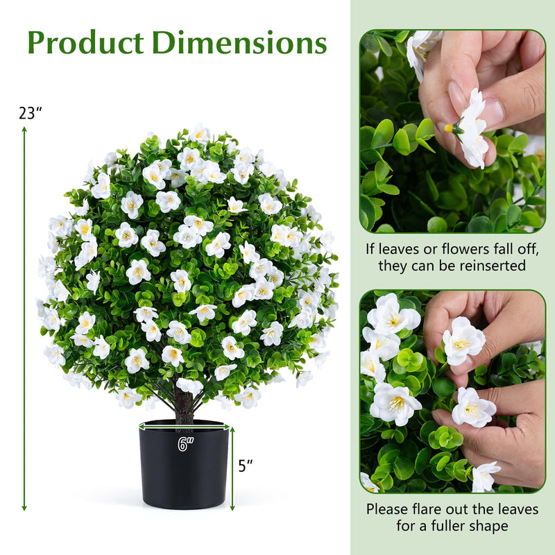 Load image into Gallery viewer, Goplus 2 Pack Artificial Eucalyptus Topiary Ball Trees w/Flowers &amp; Cement Filled Planter
