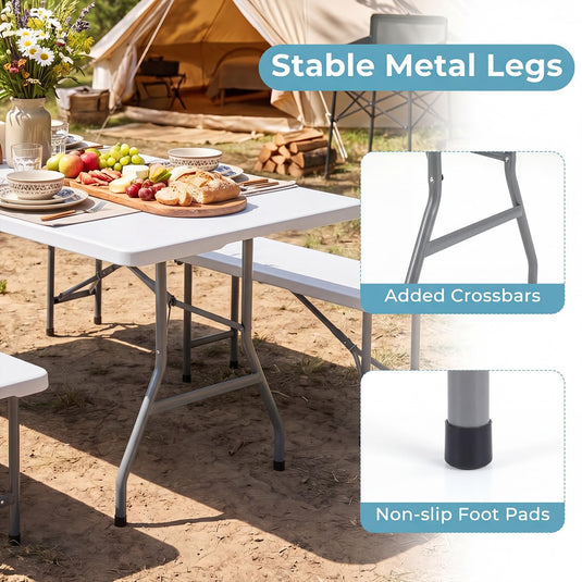 Goplus 6 FT Plastic Folding Table | Fold-in-Half Camping Table with Carry Handle