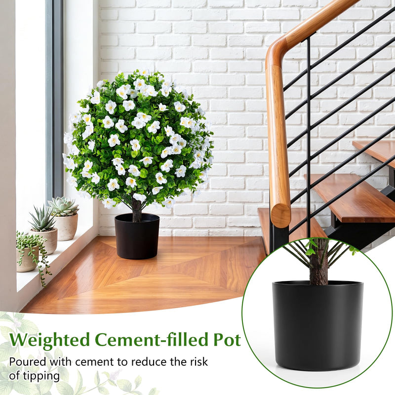 Load image into Gallery viewer, Goplus 2 Pack Artificial Eucalyptus Topiary Ball Trees w/Flowers &amp; Cement Filled Planter
