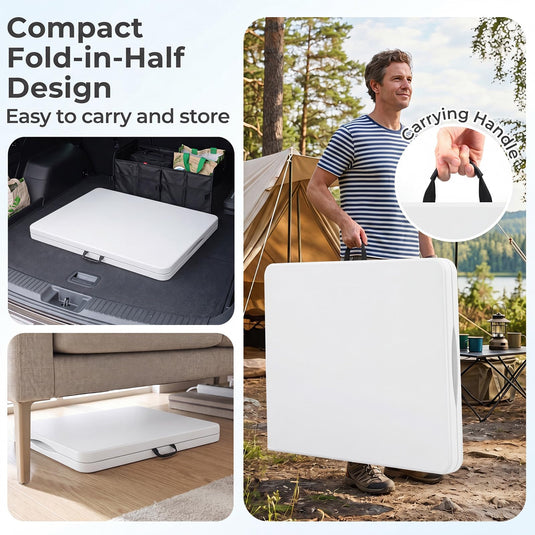 Goplus 6 FT Plastic Folding Table | Fold-in-Half Camping Table with Carry Handle