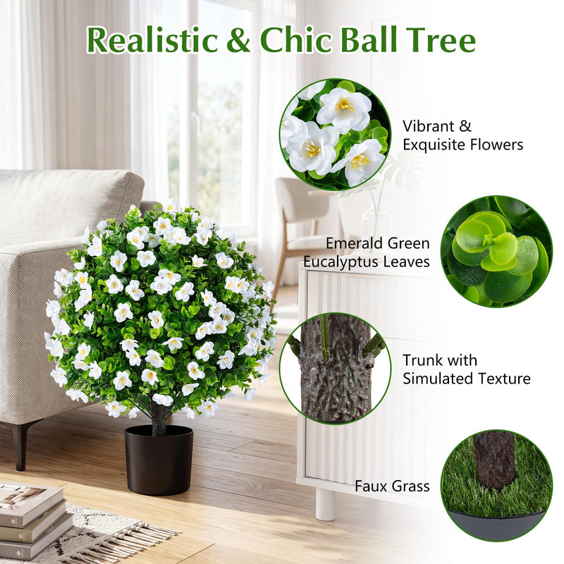 Load image into Gallery viewer, Goplus 2 Pack Artificial Eucalyptus Topiary Ball Trees w/Flowers &amp; Cement Filled Planter
