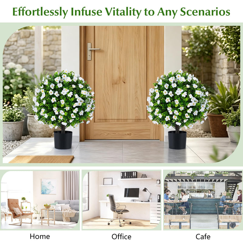Load image into Gallery viewer, Goplus 2 Pack Artificial Eucalyptus Topiary Ball Trees w/Flowers &amp; Cement Filled Planter
