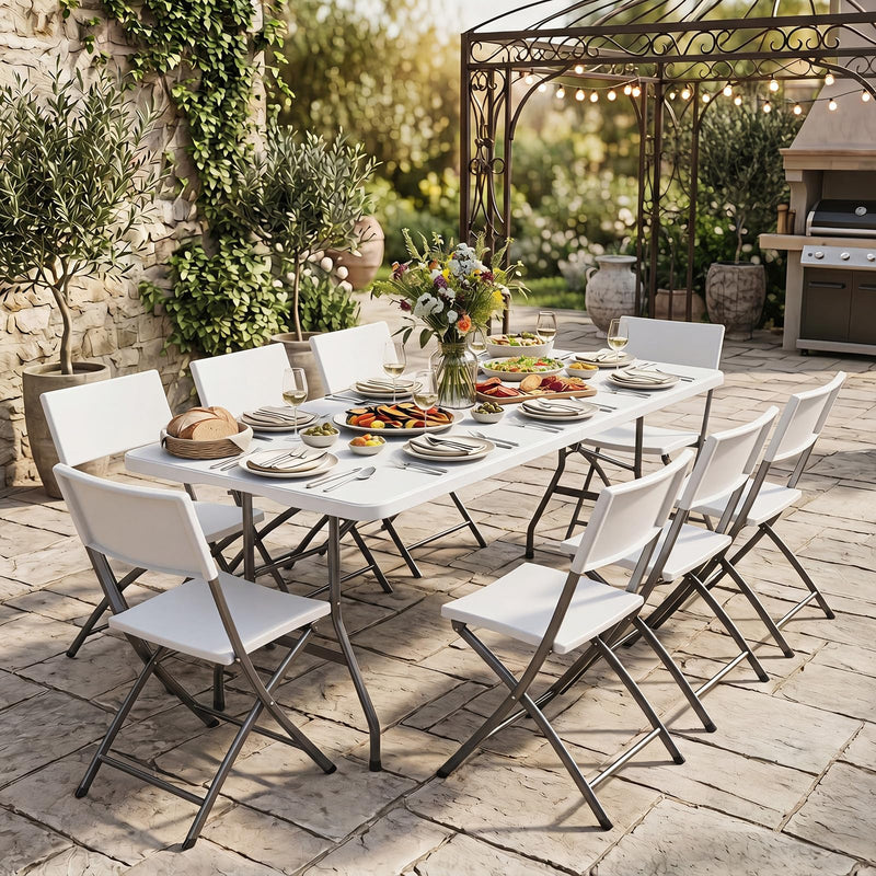 Load image into Gallery viewer, Goplus 6 FT Plastic Folding Table | Fold-in-Half Camping Table with Carry Handle
