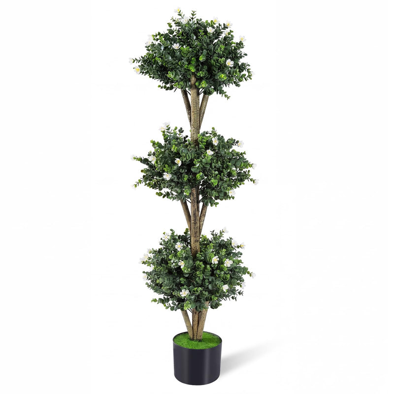 Load image into Gallery viewer, Goplus 51" Artificial Triple Ball Boxwood Topiary Tree with 59 Blossoms &amp; Cement-Filled Plastic Pot
