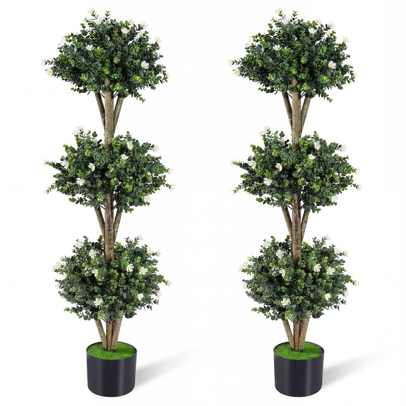 Load image into Gallery viewer, Goplus 51" Artificial Triple Ball Boxwood Topiary Tree with 59 Blossoms &amp; Cement-Filled Plastic Pot
