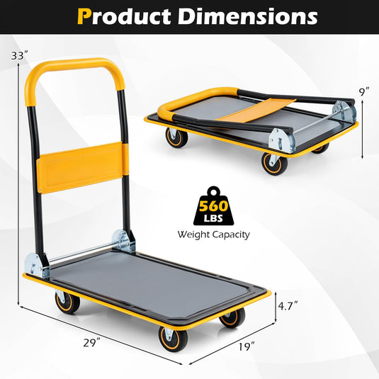 Goplus Folding Platform Cart Rolling Flatbed Cart Hand Platform Truck | 560 lbs Capacity