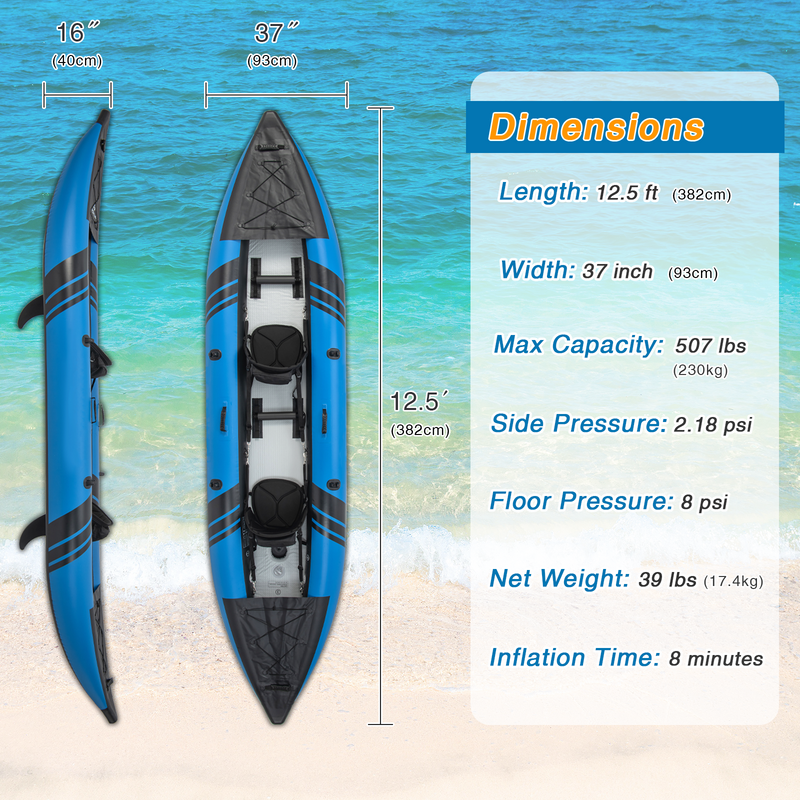 Load image into Gallery viewer, Goplus 12.5 ft Inflatable Tandem Kayak | 1-2 Person Canoe | 507 lbs Capacity | Includes All Accessories &amp; Carry Bag
