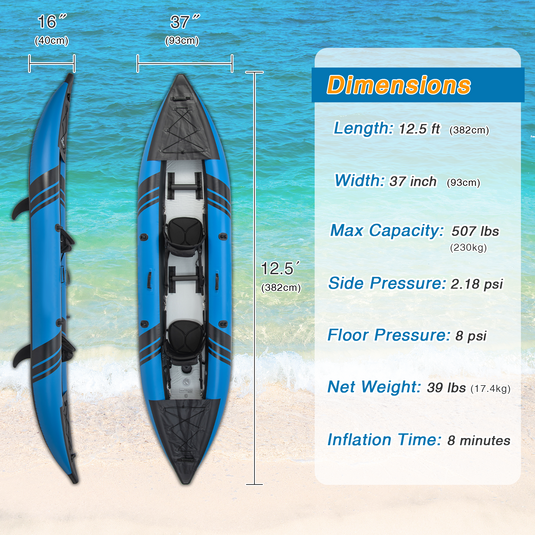 Goplus 12.5 ft Inflatable Tandem Kayak | 1-2 Person Canoe | 507 lbs Capacity | Includes All Accessories & Carry Bag
