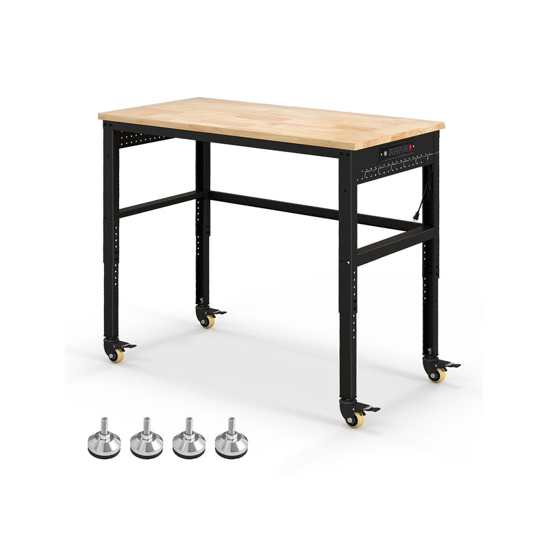 Load image into Gallery viewer, 48&quot; Adjustable Workbench, Oak Wood Top Heavy-Duty Work Table Workstation with Non-Slipping Pads &amp; Adjustable Height
