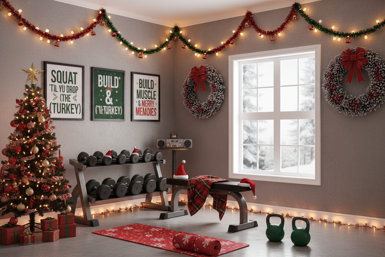 christmas decor with home gym room