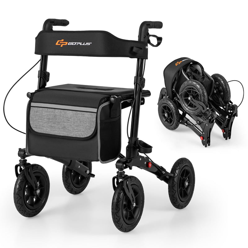 Load image into Gallery viewer, Goplus Walkers for Seniors with Seat 2 in 1 Folding Rolling Rollator Walker with 9&quot; Pneumatic Tires for All Terrain
