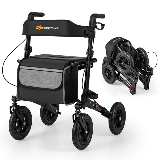 Goplus Walkers for Seniors with Seat 2 in 1 Folding Rolling Rollator Walker with 9