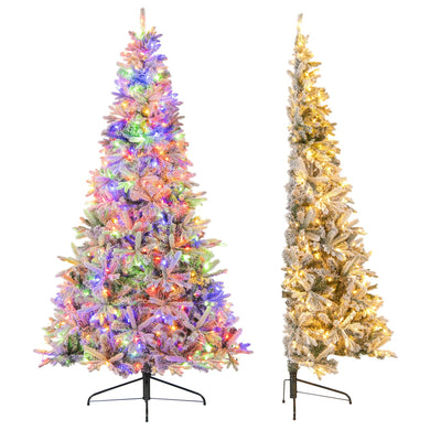 Goplus 7 FT Half Snow Flocked Christmas Tree with 240 Warm White & Multicolored LED Lights