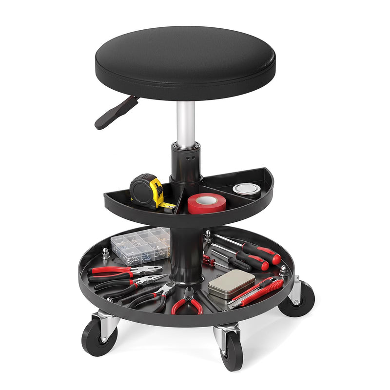 Load image into Gallery viewer, Goplus Swivel Rolling Mechanic Stool w/2-Tie Tool Trays | 360° Garage Shop Chair

