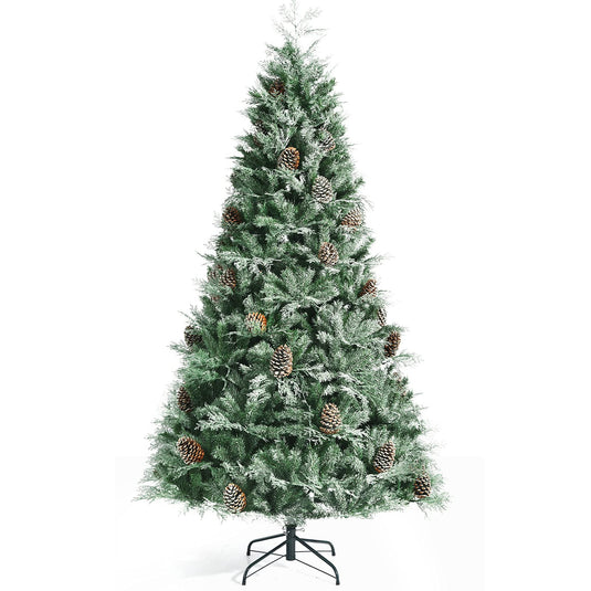 Goplus 8FT Snow Flocked Artificial Christmas Tree Unlit Premium Hinged Full Xmas Tree