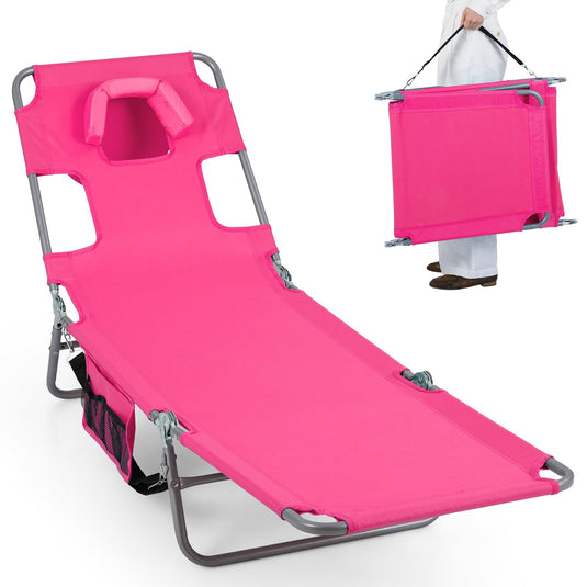 Goplus Tanning Chair Folding Beach Lounge Chair w/5-Position Adjustable Backrest