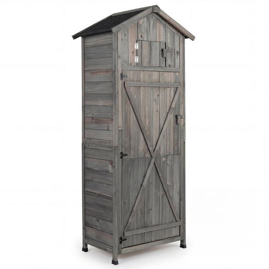 Goplus Outdoor Storage Shed, Wooden Garden Storage Cabinet with Lockable Doors
