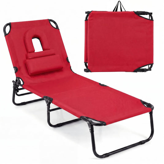Goplus Tanning Chair Folding Beach Lounge Chair with Face Hole
