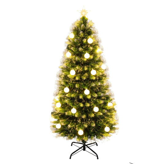 Goplus 5ft Pre-Lit Fiber Optic Christmas Tree with 8 Lighting Modes & Star Tree Topper
