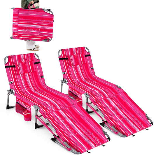 Goplus Tanning Chair with Face Arm Holes w/4-Level Backrest & Head Pillow for Pool Beach