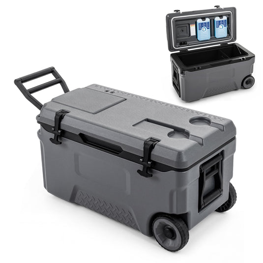 Goplus 53/74 QT Insulated Hard Cooler Portable Rolling Cooler w/Wheels