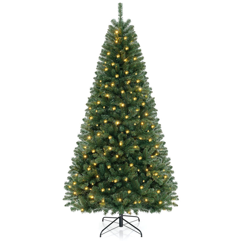 Load image into Gallery viewer, Goplus 8ft Pre-Lit Christmas Tree, Artificial Hinged Xmas Tree with 400 Warm White LED Lights
