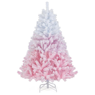 Goplus Pink Gradient & White Snow Flocked Christmas Tree | Home Office Decoration