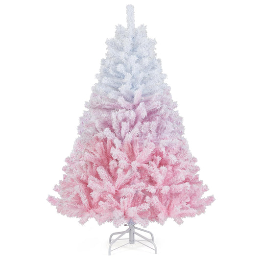 Goplus Pink Gradient & White Snow Flocked Christmas Tree | Home Office Decoration