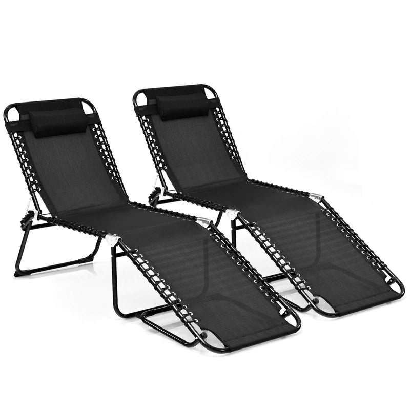 Load image into Gallery viewer, Patio Folding Chaise Lounge, Portable Lay Flat Reclining Chair w/ 4-Level Backrest, Side Pocket &amp; Detachable Headrest
