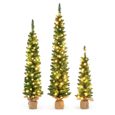 Goplus 3' 4' 5' Pre-Lit Artificial Christmas Tree Set of 3