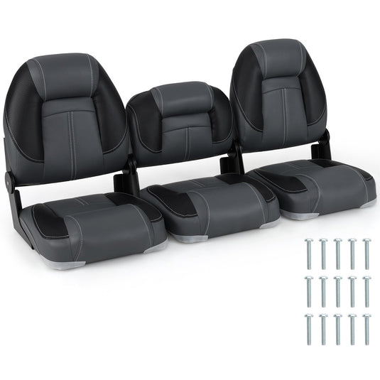 Goplus 3-Pack Folding Boat Seats, 2 High-Back & 1 Low-Back Bass Boat Chairs w/ 28D Soft Sponge Padding