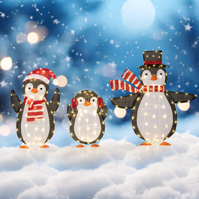 Goplus Set of 3 Lighted Christmas Penguins with LED Lights Outdoor Glowing Holiday Display
