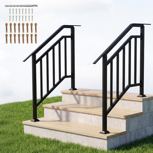 External Galvanised Rails Goplus 3-Step Galvanized Metal Hand Rails with Adjustable Angle for Ou ...