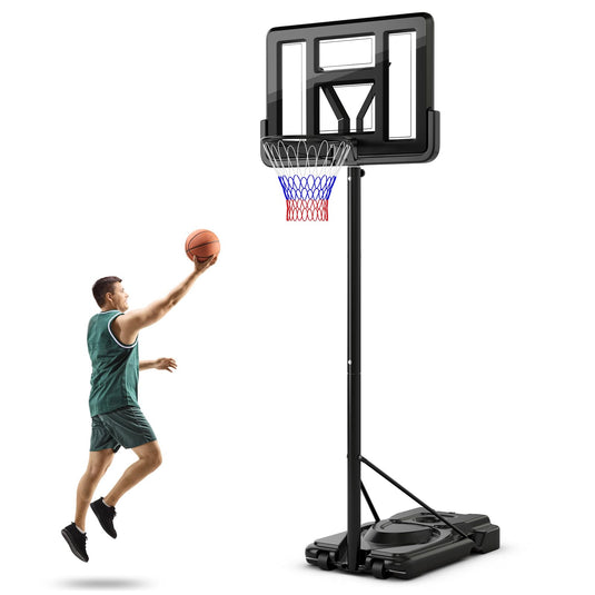 Goplus Portable Basketball Hoop, 10FT Height Adjustable Basketball Goal w/44‘’ Shatterproof Backboard
