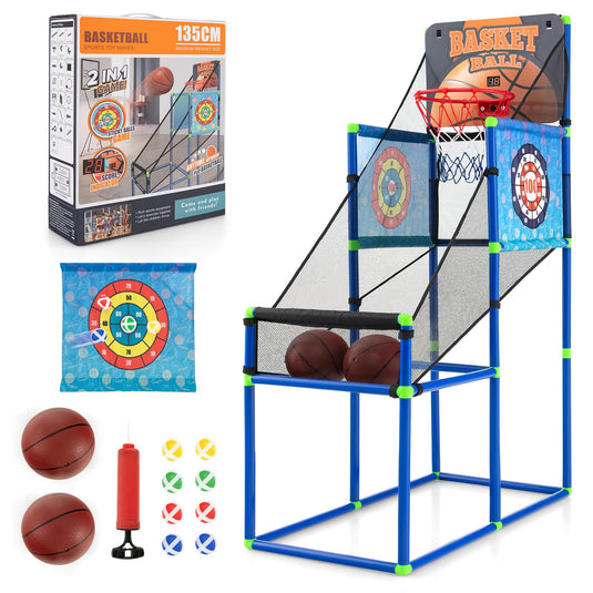 Goplus 2 in 1 Indoor Outdoor Basketball Game Set w/Electronic Scoreboard & Sound Effect