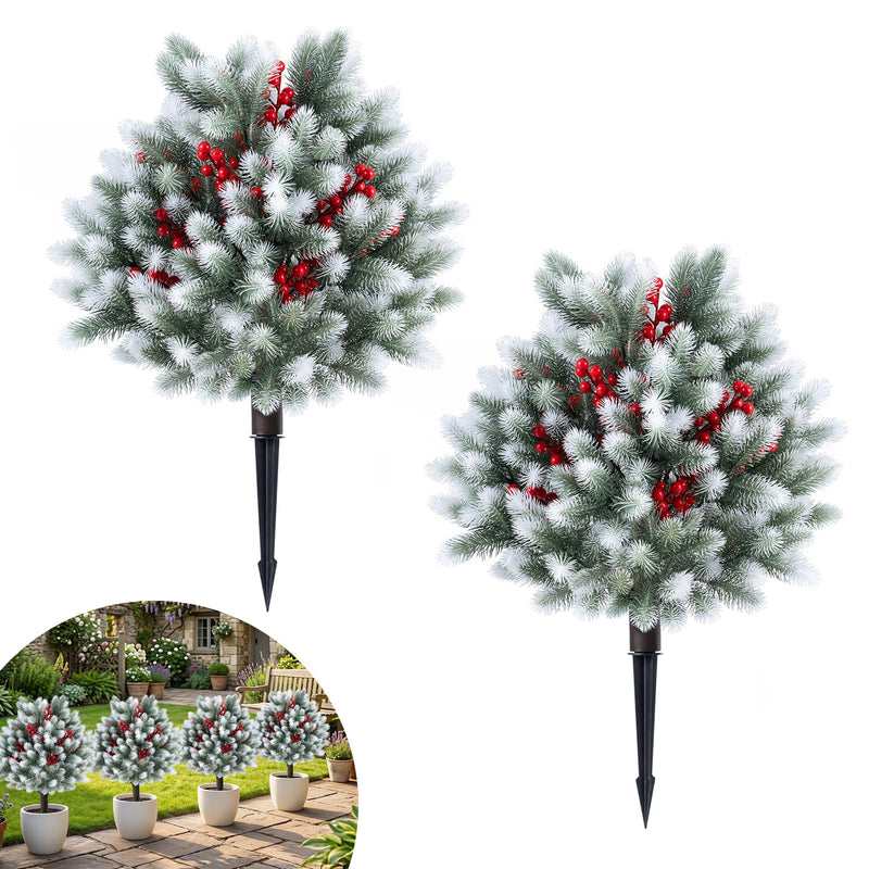Load image into Gallery viewer, Goplus 27.5" Faux Pine Needle Bushes with Ground Spikes | Artificial Cedar Topiary Ball Trees Set of 2
