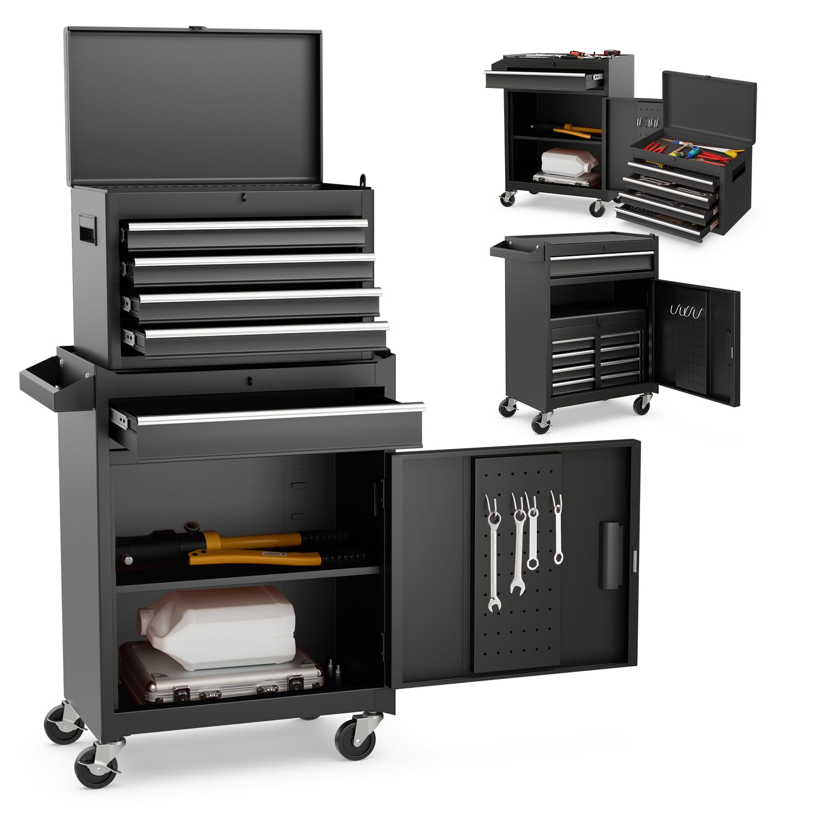 Goplus Tool Chest, 5-Drawer Rolling Tool Storage Cabinet with Detachab ...