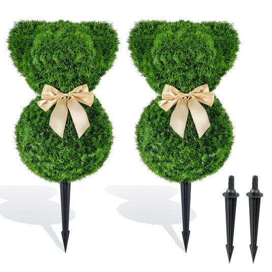 Goplus 2 Pcs Teddy Bear Topiary Trees 16.5”Sun-Resistant Faux Boxwood Plants