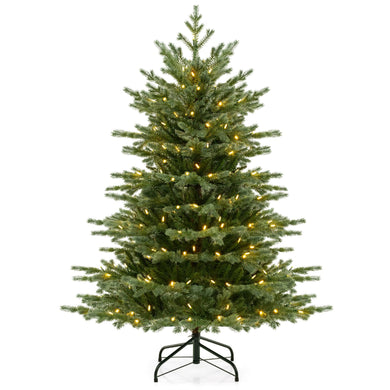 Goplus 5ft / 6ft / 7ft Pre-Lit Artificial Christmas Tree with Lush PVC & PE Tips Warm White LED Lights