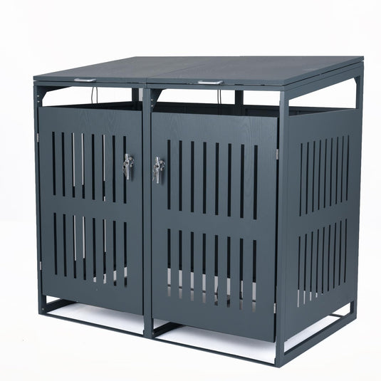 Goplus 44 Cu.Ft Outdoor Trash Can Storage Shed for 2 Bins with Gas Struts