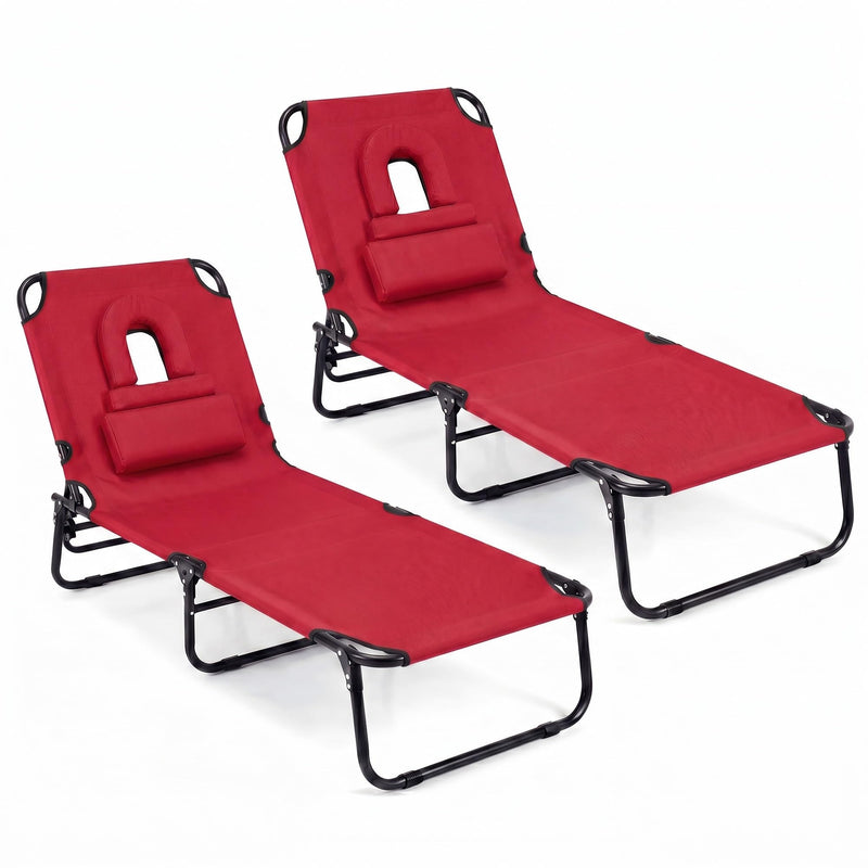 Load image into Gallery viewer, Goplus Tanning Chair Folding Beach Lounge Chair with Face Hole
