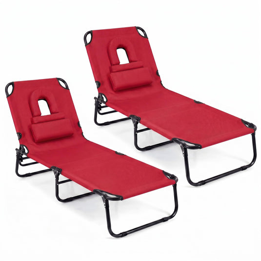Goplus Tanning Chair Folding Beach Lounge Chair with Face Hole