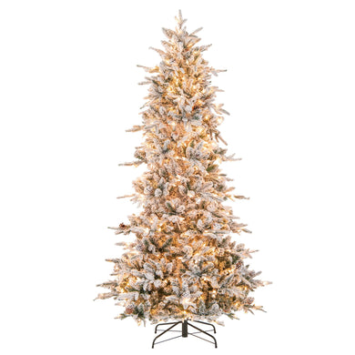 Goplus Pre-Lit Snow Flocked Christmas Tree with Warm-White Incandescent Lights