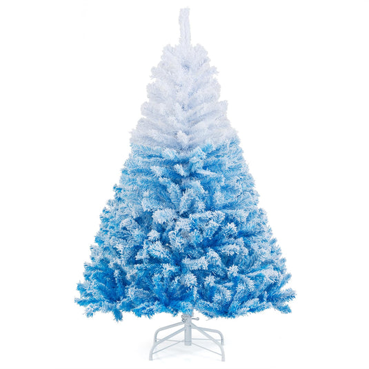 Goplus Snow Flocked Christmas Tree with Lush Branch Tips & Foldable Metal Stan ( Blue Gradient & White )