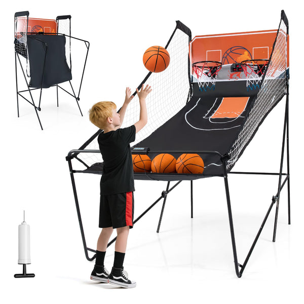 GOPLUS Jeu de Basketball Arcade Pliable Panier Basket Intérieur Extérieur 2 Paniers et 4 Ballons, 8 Modes de Jeux, Capteur Électrique, LED Score, 4 Boutons de Fonctionnement, 202x107x205CM