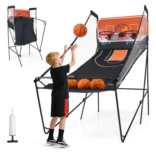 Goplus Foldable Dual Shot Basketball Arcade Game w/LCD Scoreboard & 4 Balls