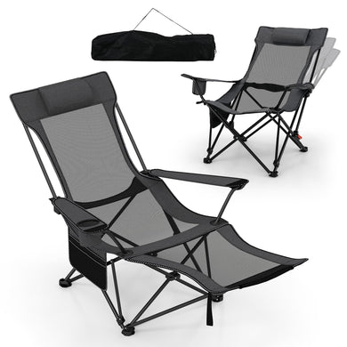 Goplus Folding Beach Chair w/4-position Backrest & Carrying Bag 330LBS Capacity