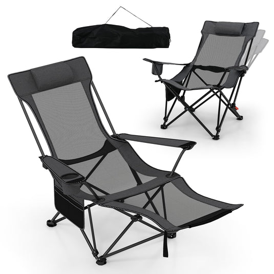 Goplus Folding Beach Chair w/4-position Backrest & Carrying Bag 330LBS Capacity