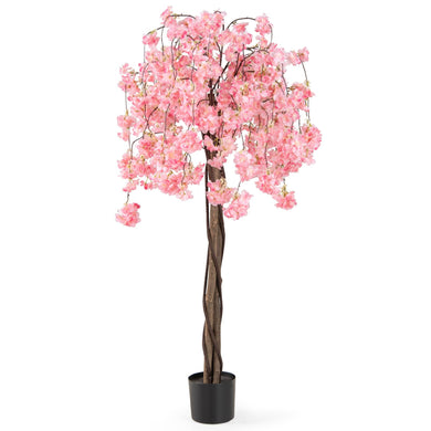 Goplus 5.5FT Artificial Cherry Blossom Tree Faux Floral Plant Blooming Tree in Nursery Pot
